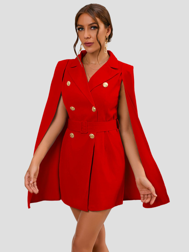 Ava | Chic Cape Style Double Breasted Mini Dress for Elegant Occasions