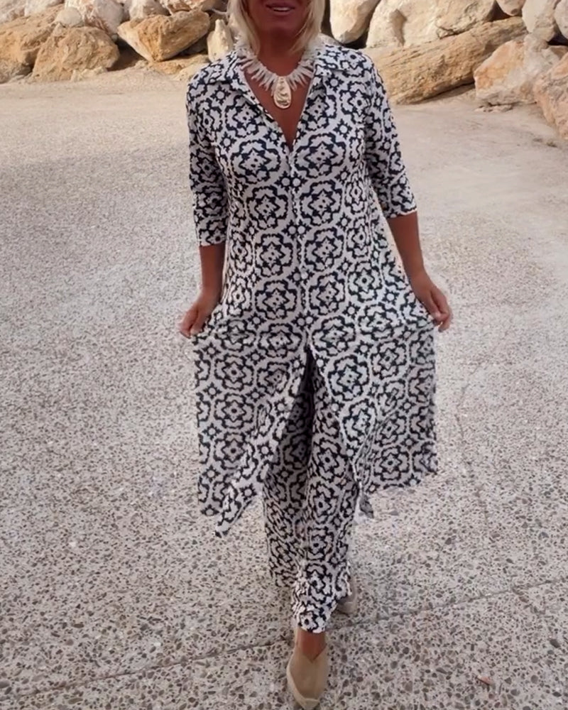Ava | Chic Flowy Tunic and Wide-Leg Pants Womens Set Loungewear