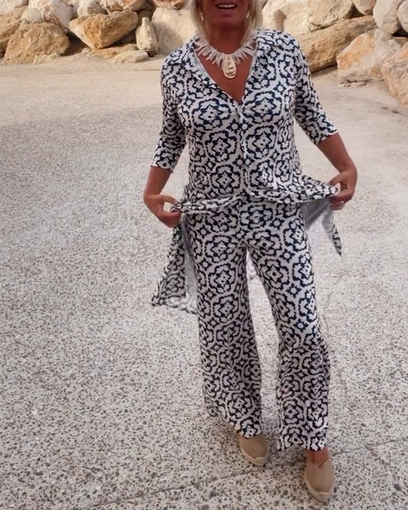 Ava | Chic Flowy Tunic and Wide-Leg Pants Womens Set Loungewear