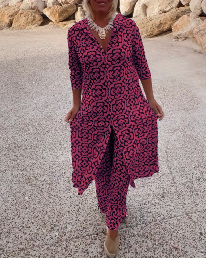 Ava | Chic Flowy Tunic and Wide-Leg Pants Womens Set Loungewear