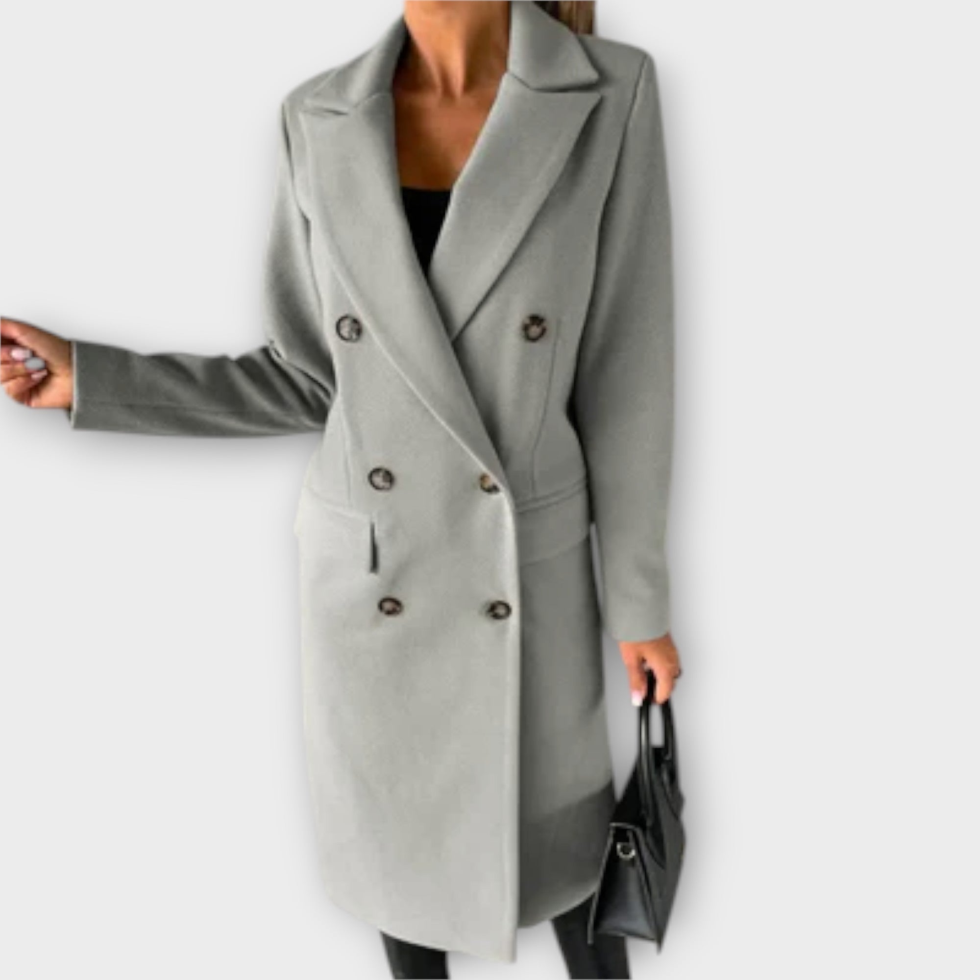 Ava | Elegant Black Wool Trench Coat for Women
