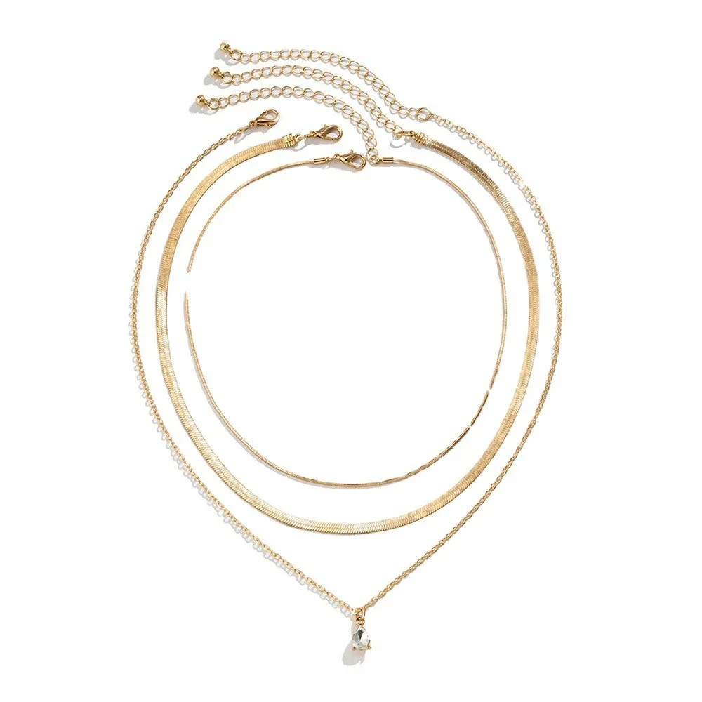 Ava | Elegant Gold Necklace with Layered Design and Cubic Zirconia Pendant