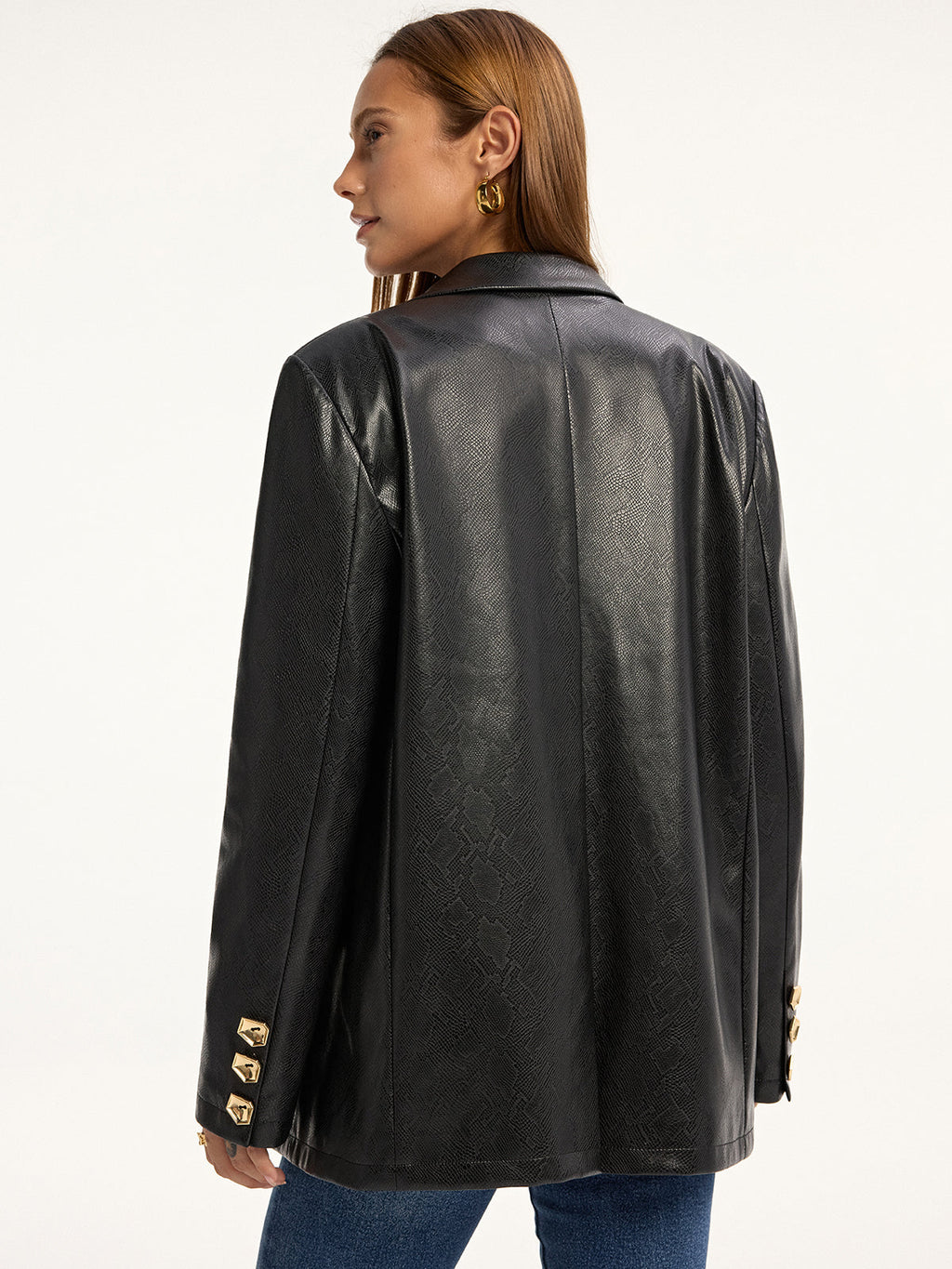 Ava | Trendy Snake Print Faux Leather Blazer