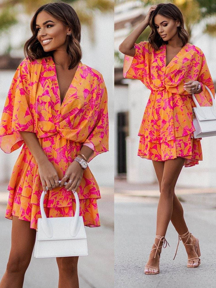 Ava | Vibrant Floral Summer Dress with Long Sleeves