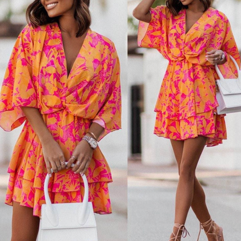 Ava | Vibrant Floral Summer Dress with Long Sleeves