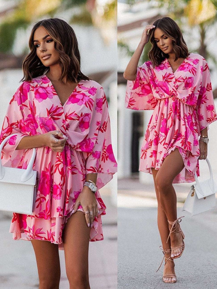 Ava | Vibrant Floral Summer Dress with Long Sleeves