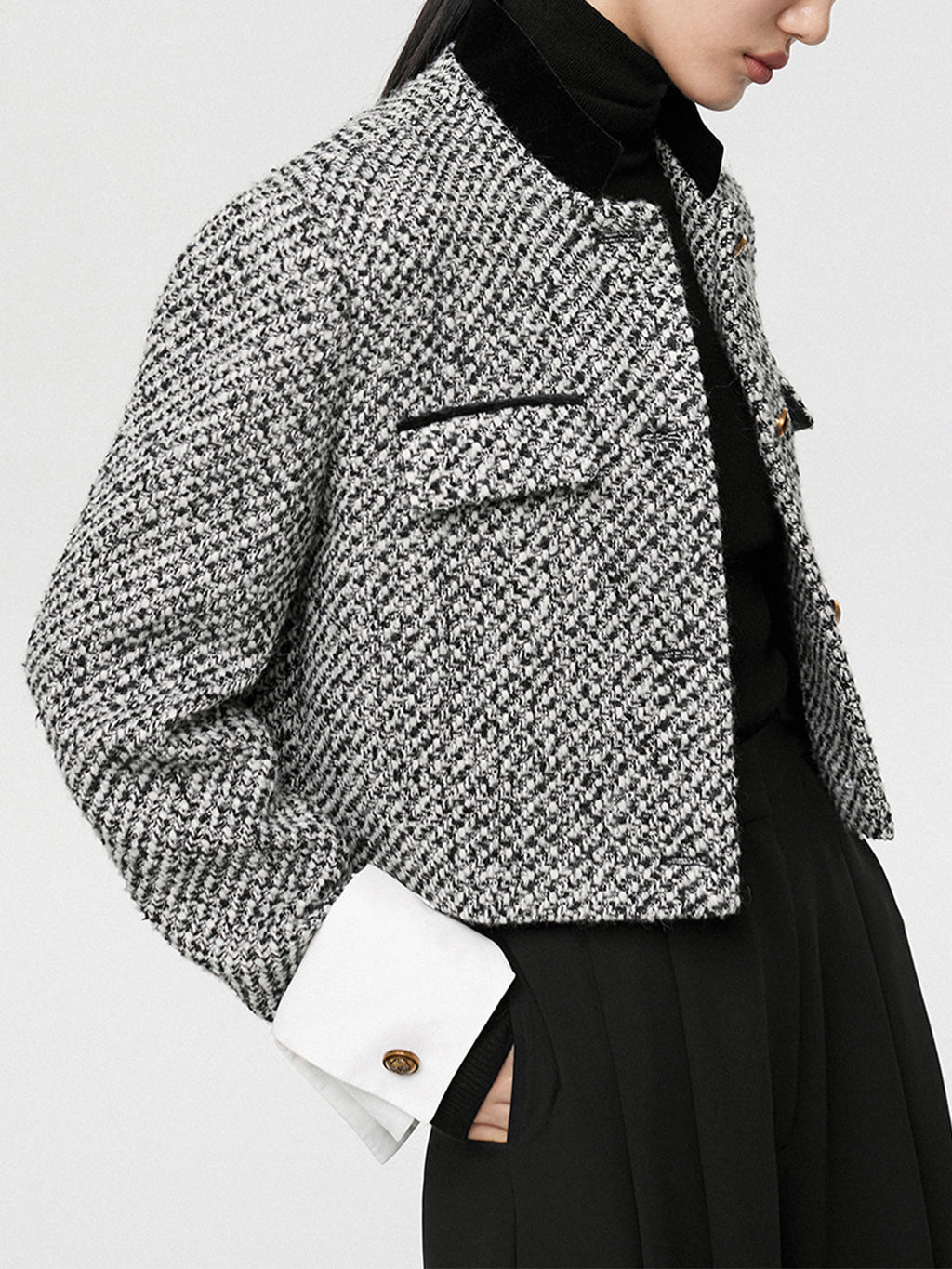 Chic Tweed Boucle Crop Blazer with Long Sleeves | Stylish Layering Piece for Effortless Elegance