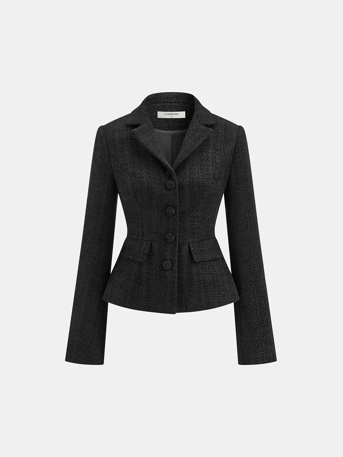 Elegant Tweed Fitted Lapel Blazer with Long Sleeves | Slim Fit for Stylish Comfort VIP
