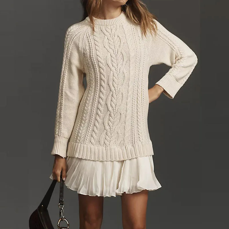 Ella | Cozy Cable Knit Black Sweater Dress