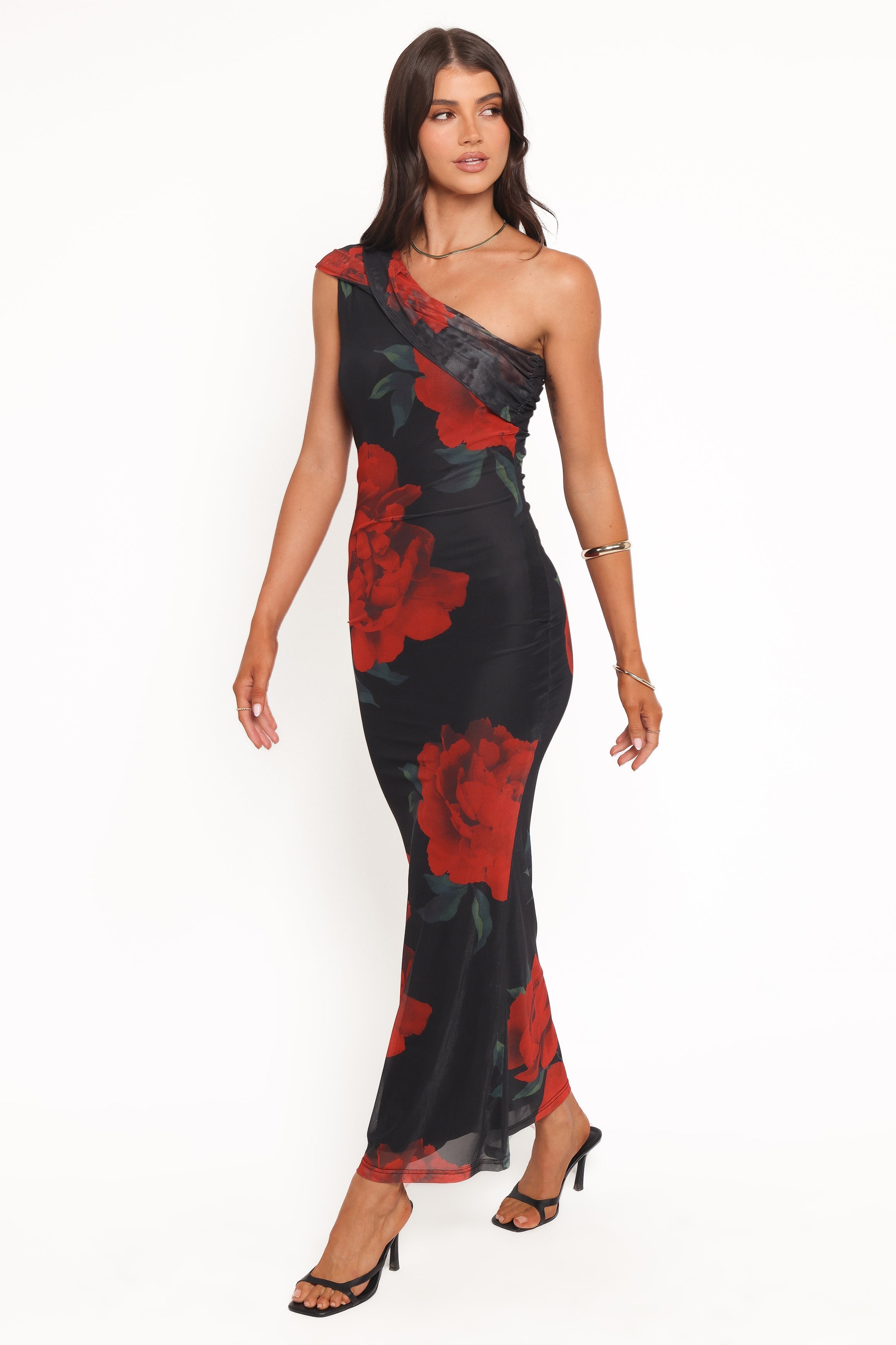 Ella | Elegant Black Floral Off Shoulder Maxi Dress