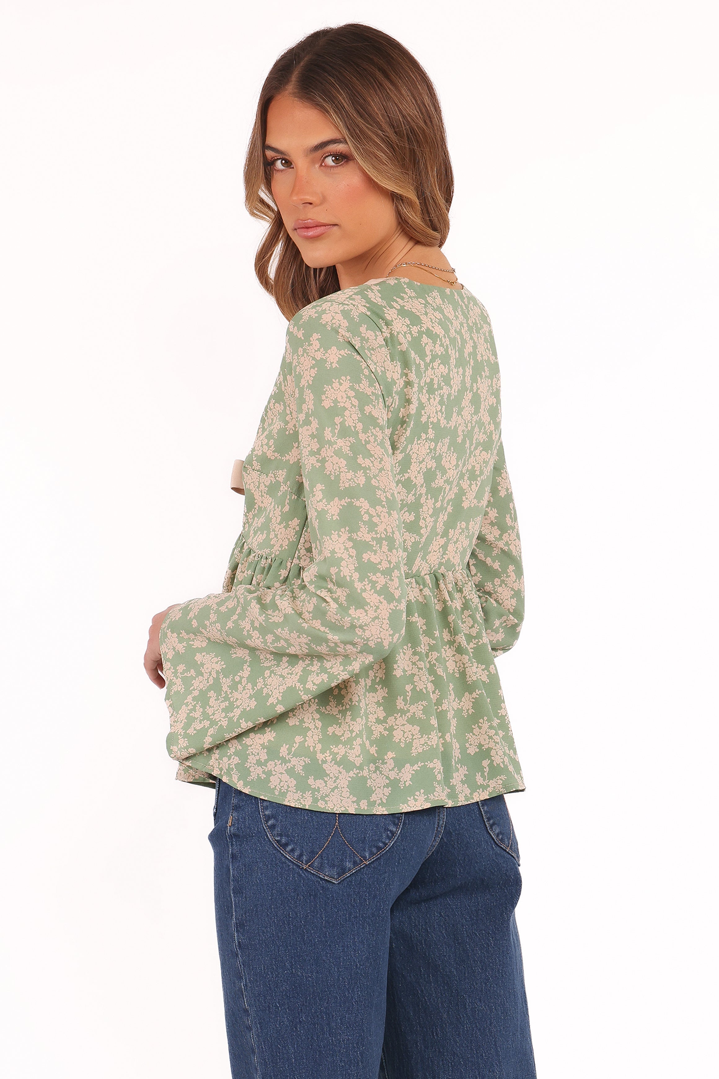 Ella | Elegant Green Floral Going Out Top