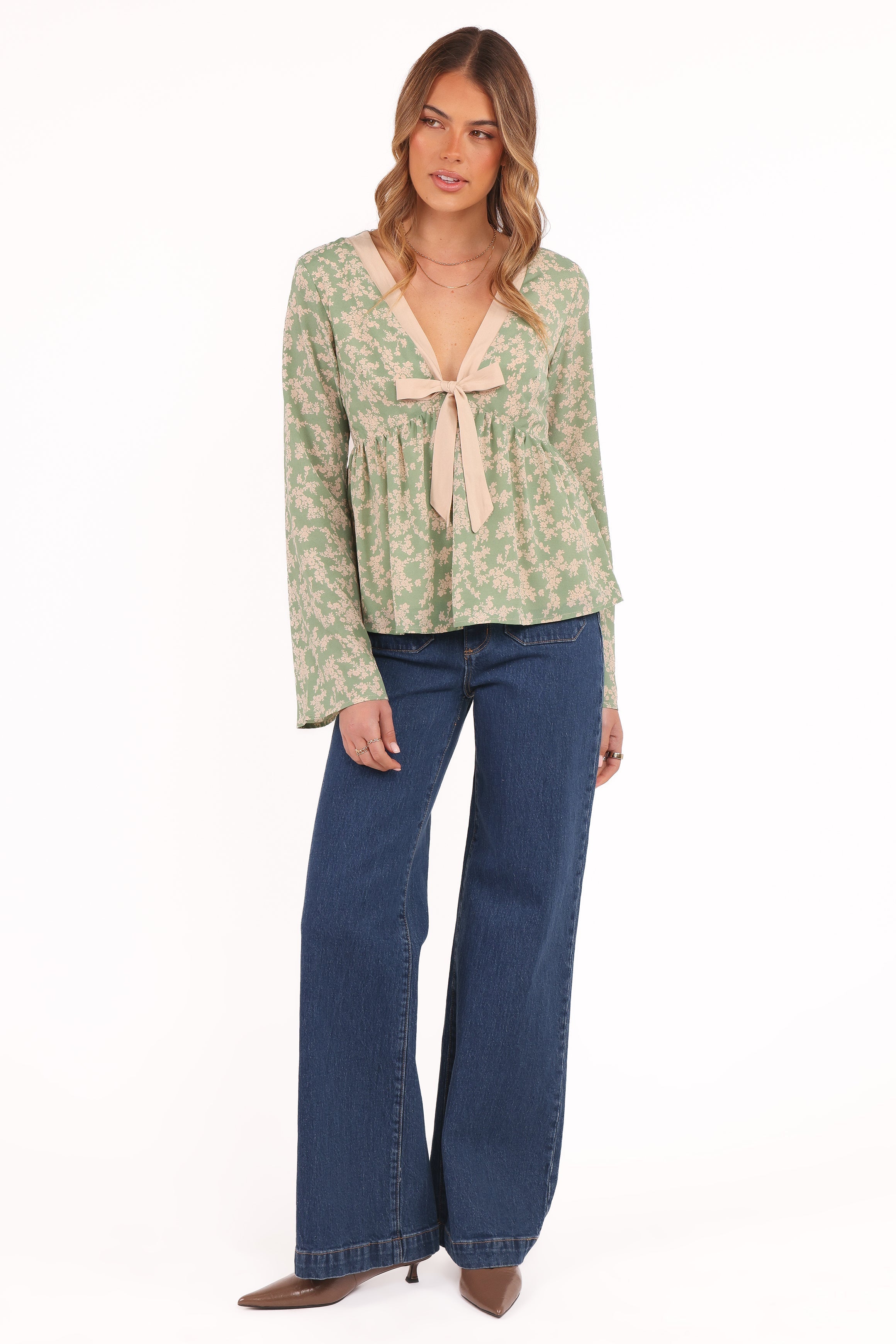 Ella | Elegant Green Floral Going Out Top