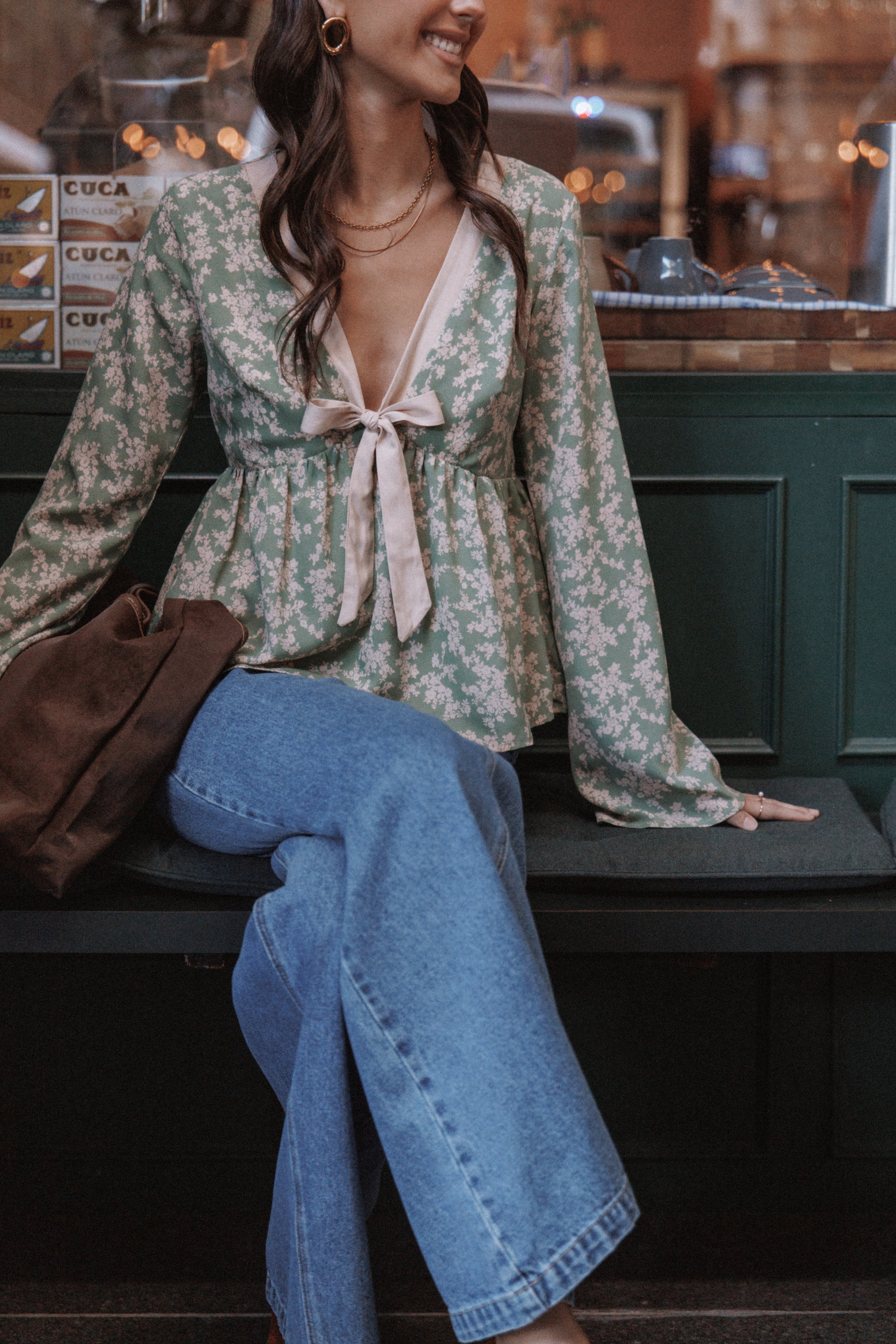 Ella | Elegant Green Floral Going Out Top