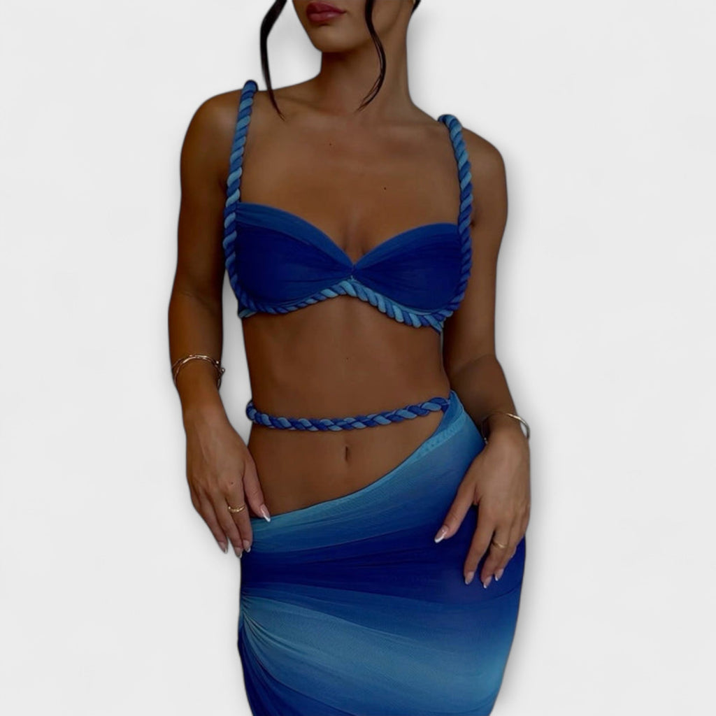 Emily | Chic Gradient Braid Crop Top & Overskirt Duo