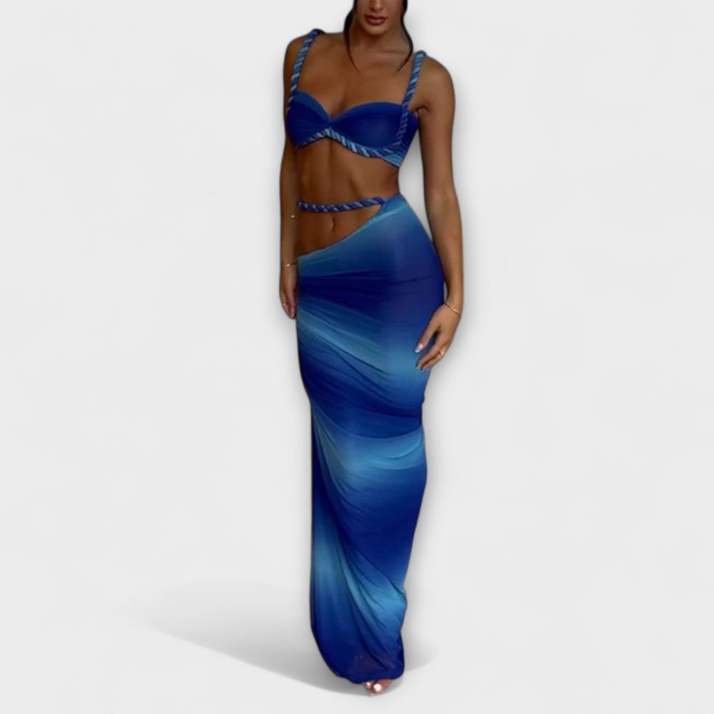 Emily | Chic Gradient Braid Crop Top & Overskirt Duo