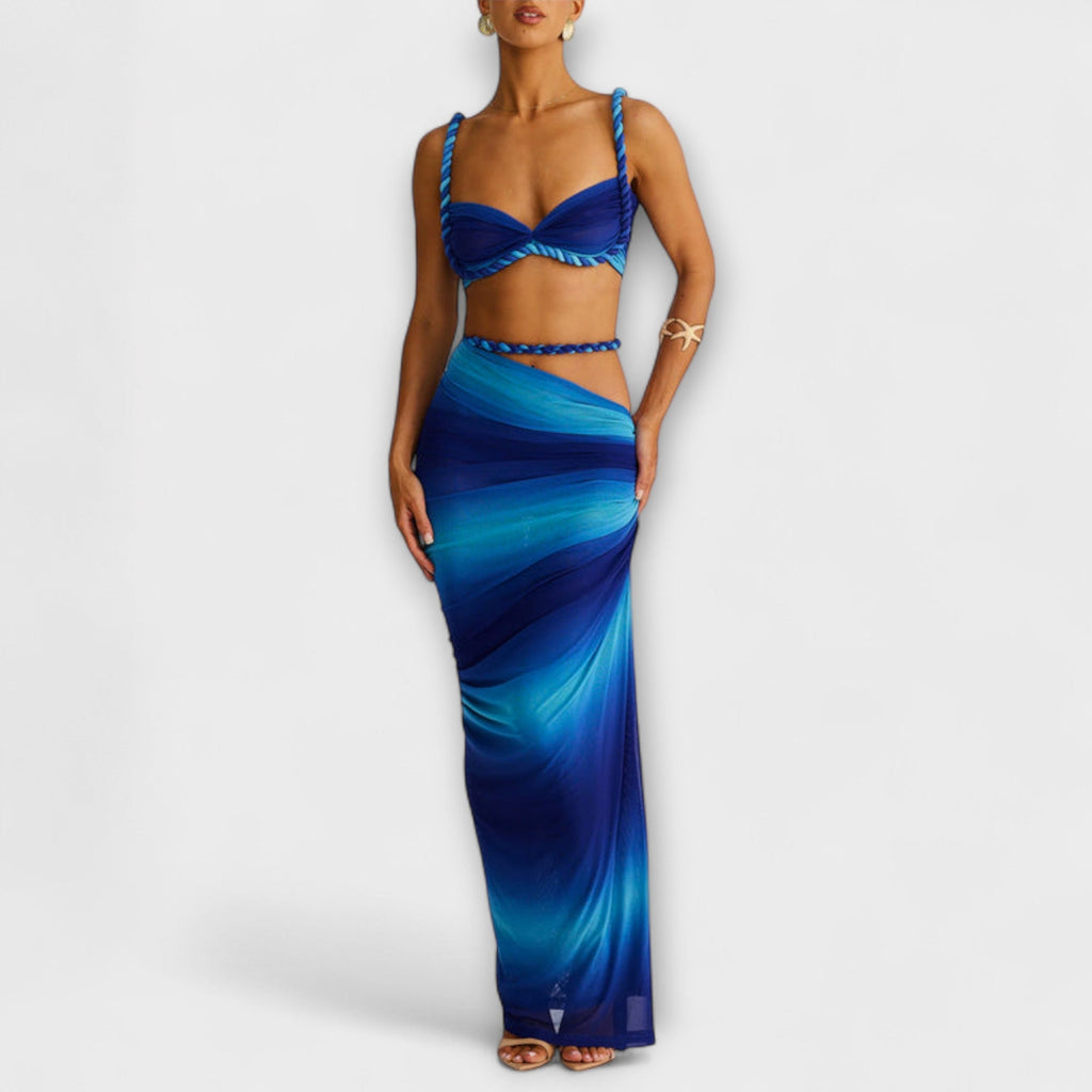 Emily | Chic Gradient Braid Crop Top & Overskirt Duo