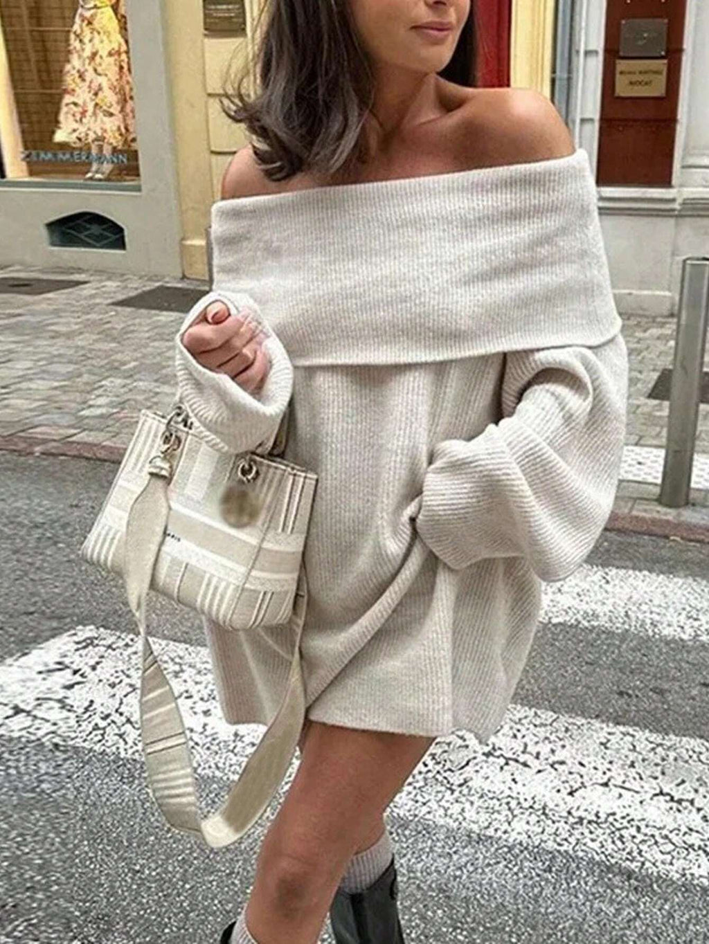 Emily | Cozy Chic Off Shoulder Knit Mini Dress