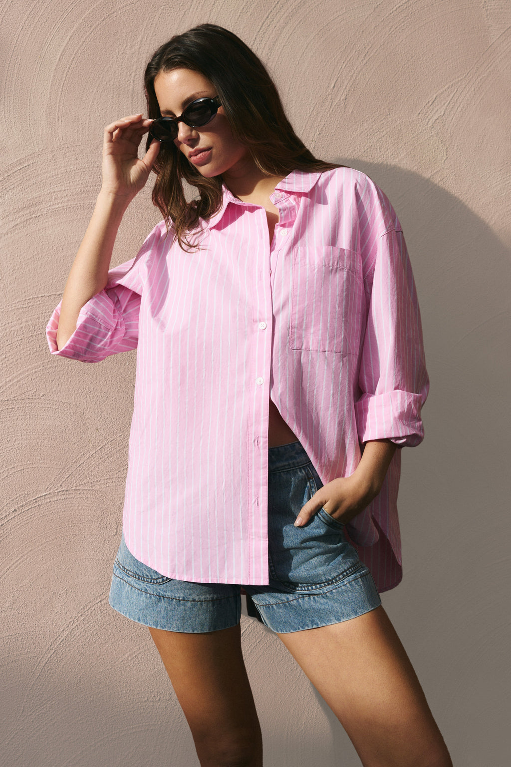 Emily | Relaxed Pink Stripe Oversized Shirt
