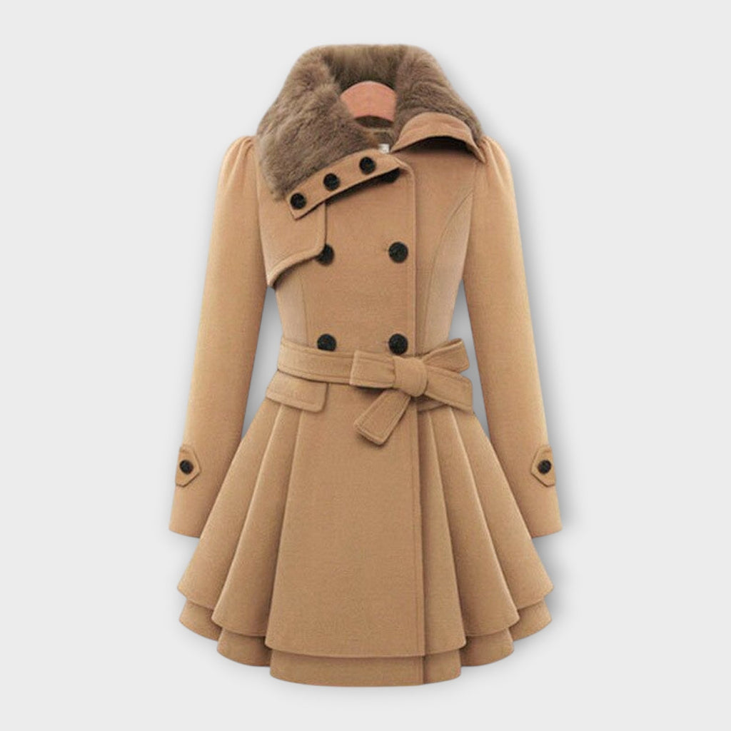 Emily | Stylish Long Wool Coat for Women with Faux Fur Collar