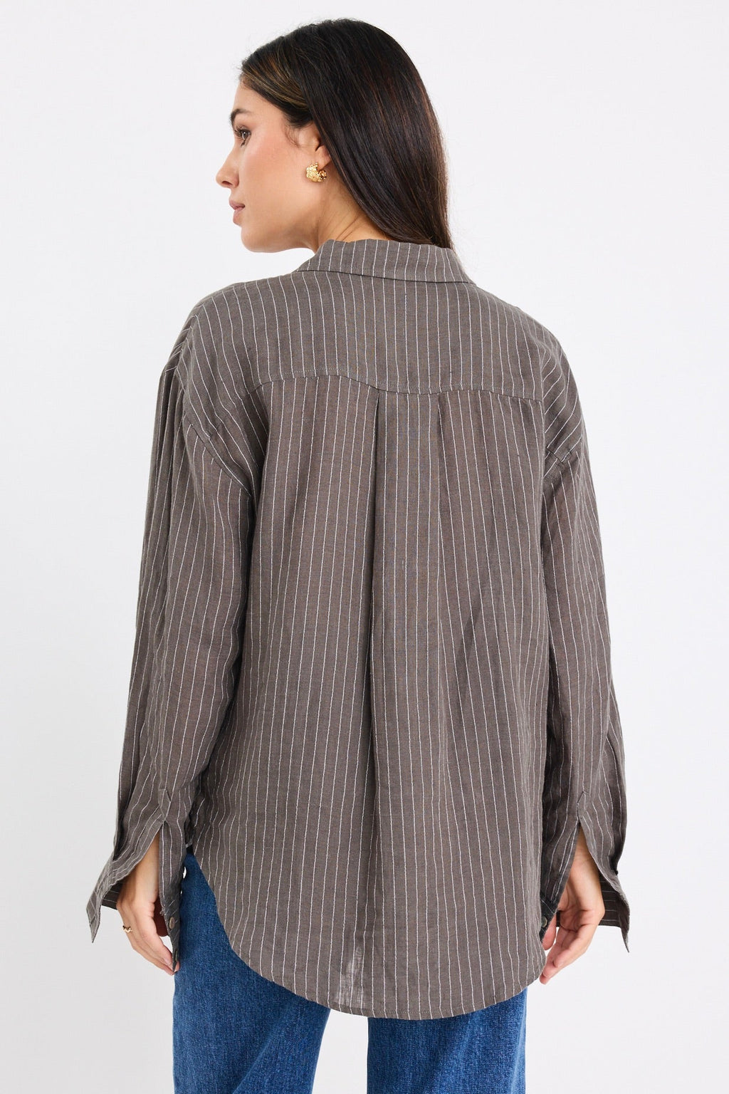 Ethan | Earthy Khaki Striped Linen Shirt