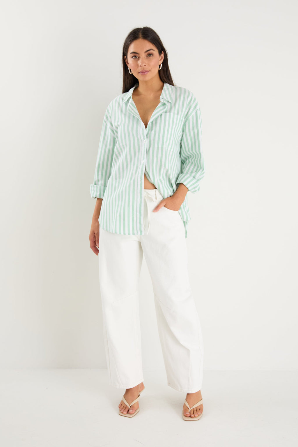 Ethan | Relaxed Green Striped Oversized Shirt
