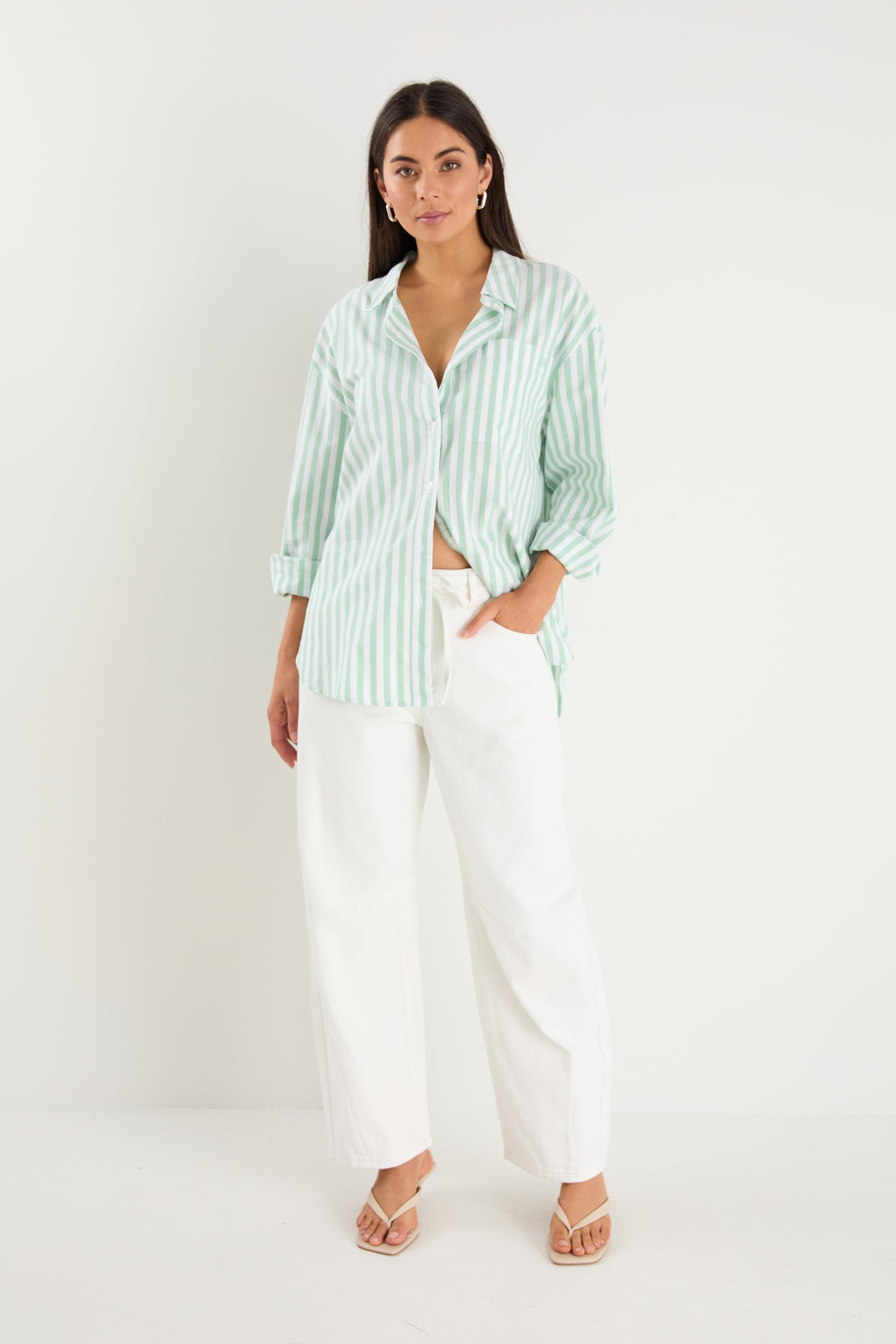 Ethan | Relaxed Green Striped Oversized Shirt