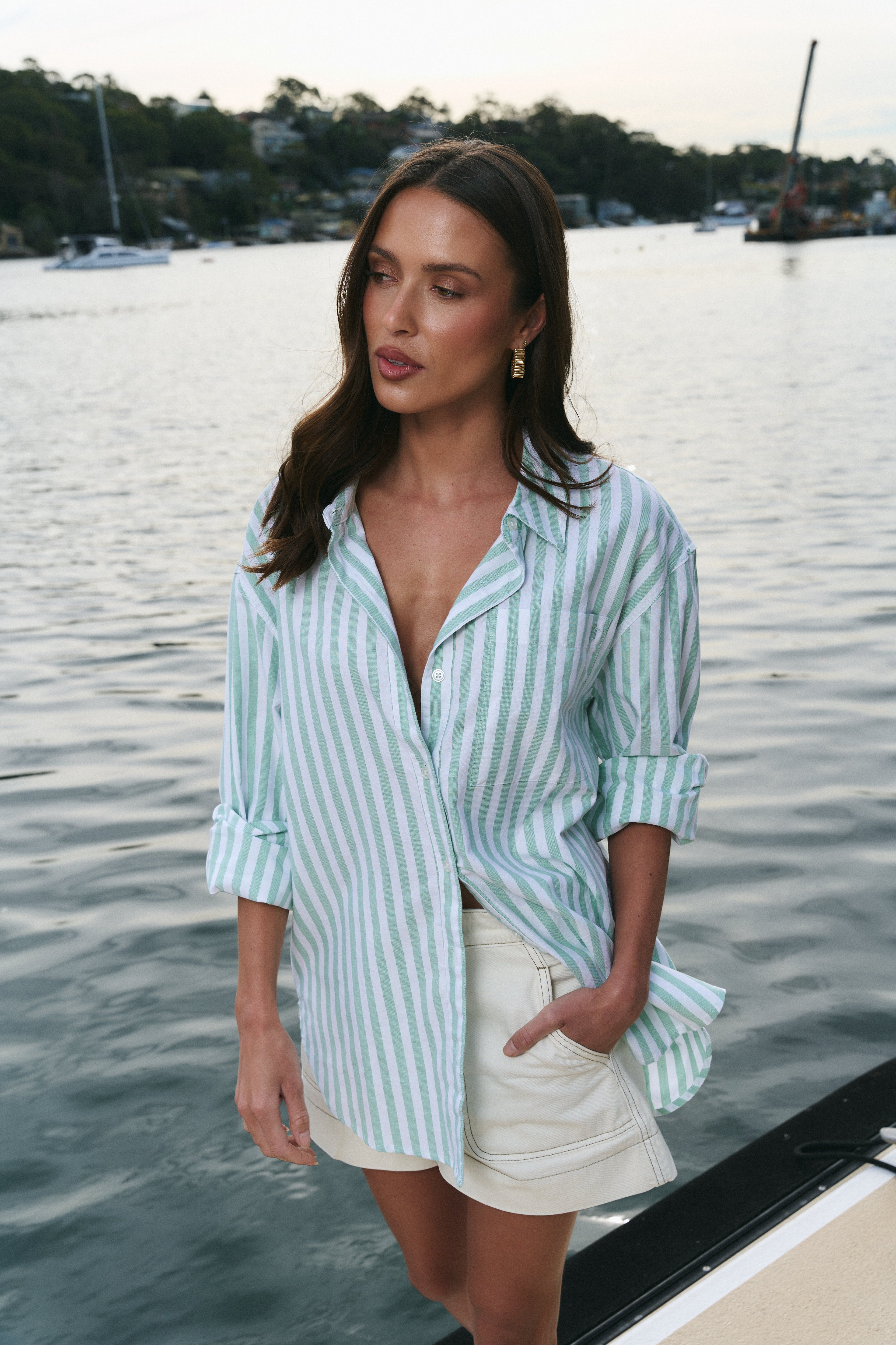 Ethan | Relaxed Green Striped Oversized Shirt