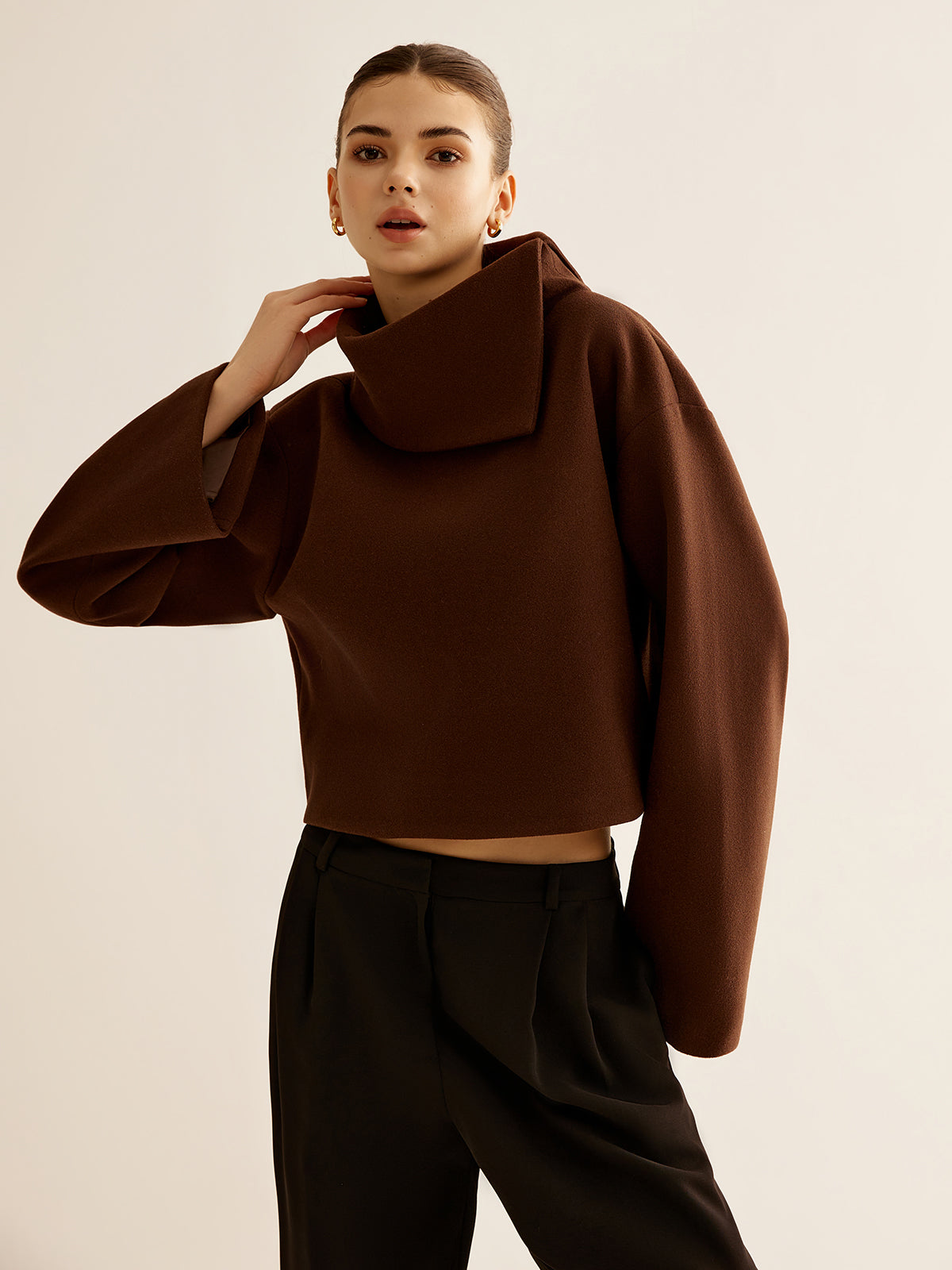 Mariam | Plain Turtleneck Tweed Top with Long Sleeves | Comfortable Fit for Everyday Wear