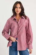 Mason | Relaxed Burgundy Stripe Oversized Shirt