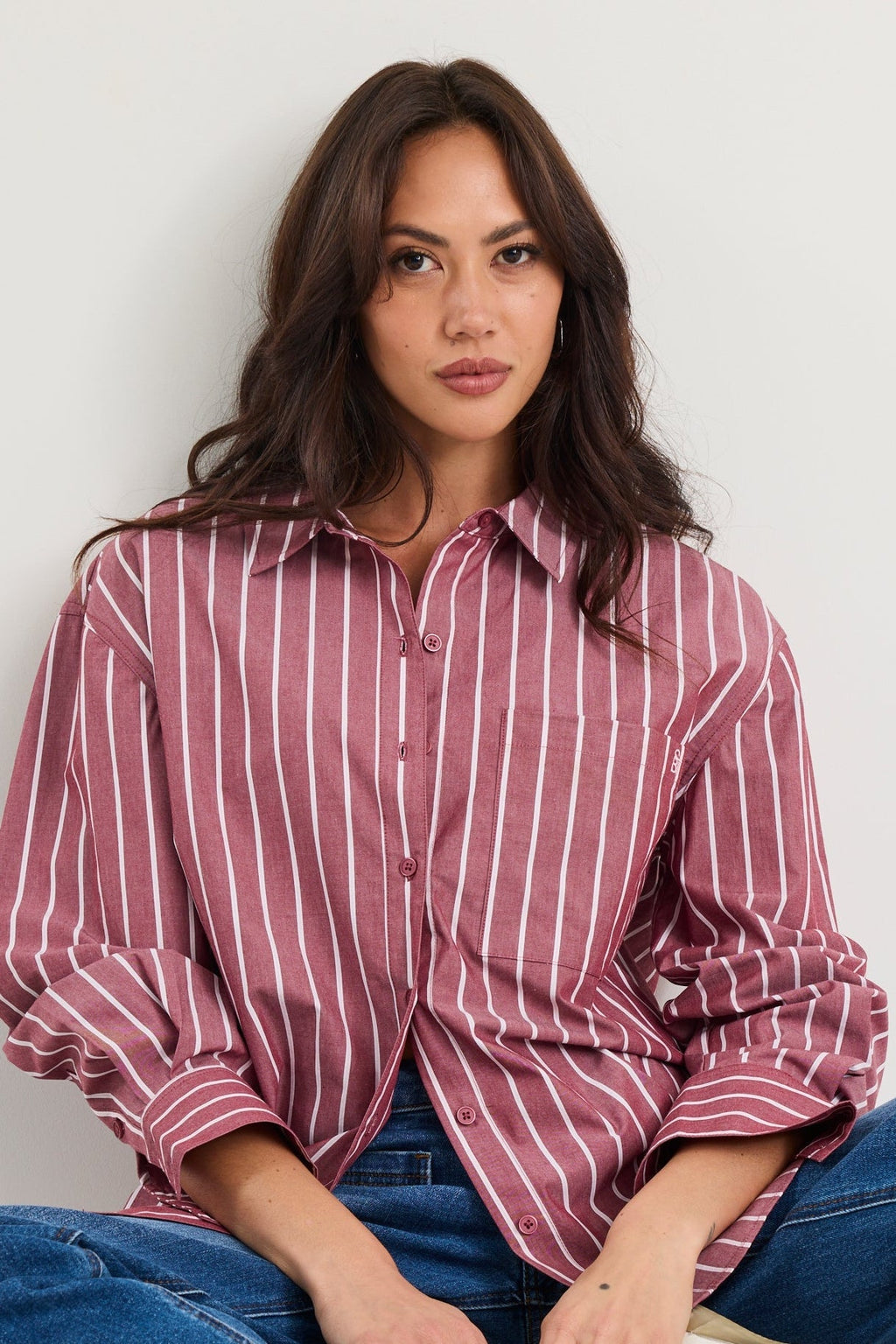 Mason | Relaxed Burgundy Stripe Oversized Shirt