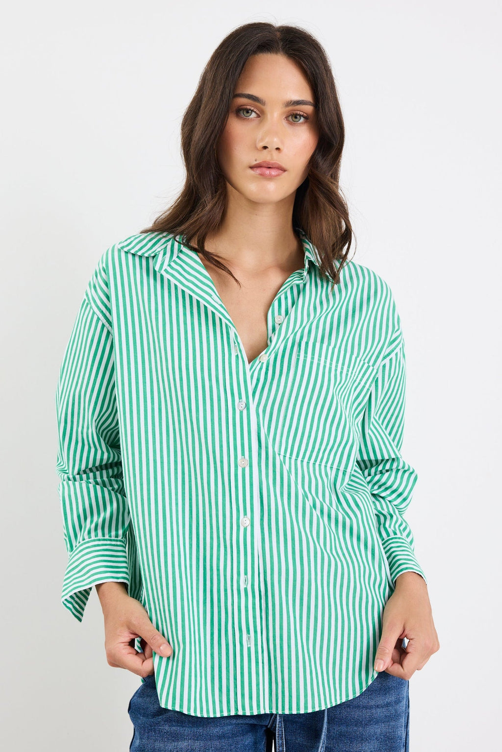 Mason | Stylish Green Striped Oversized Shirt