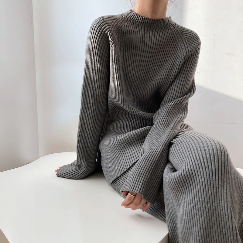 Mia | Cozy Ribbed Knit Sweater and Wide-Leg Pants Set