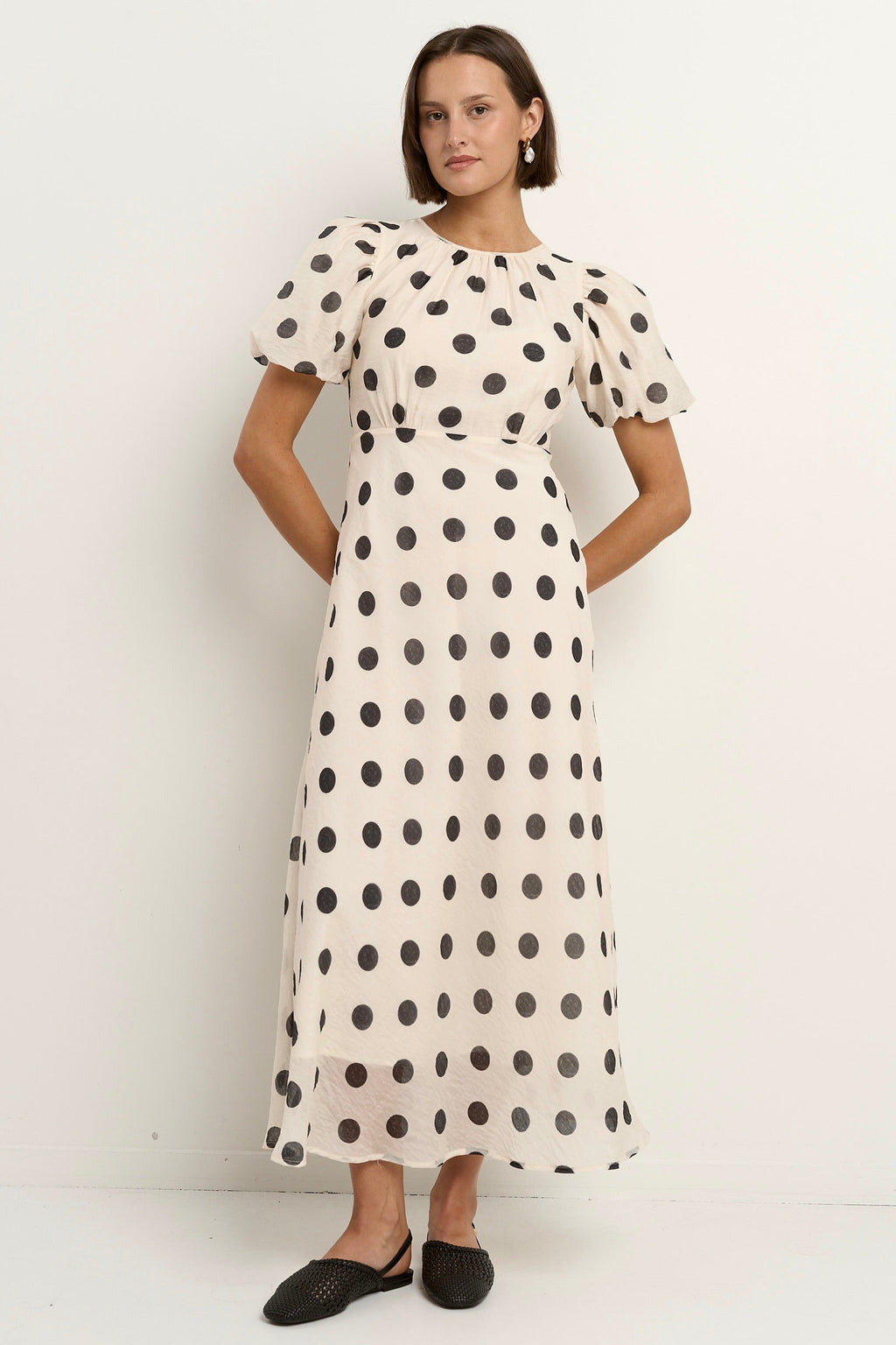 Mia | Elegant Cream Polka Dot Maxi Dress