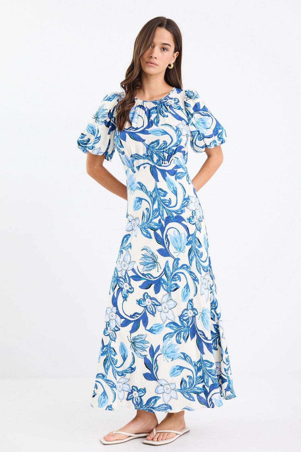Mia | Elegant Floral Puff Sleeve Maxi Dress