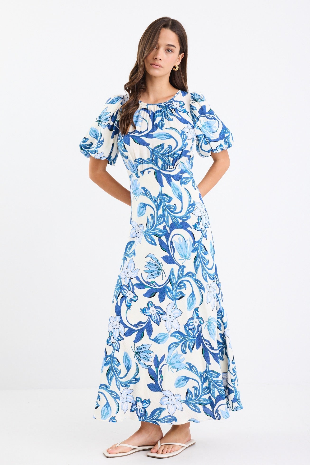 Mia | Elegant Floral Puff Sleeve Maxi Dress