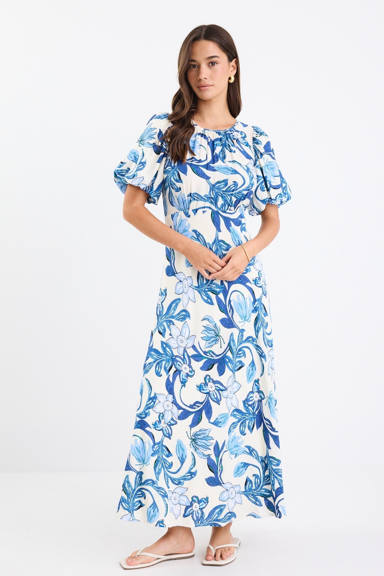Mia | Elegant Floral Puff Sleeve Maxi Dress