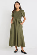 Mia | Elegant Khaki Midi Dress