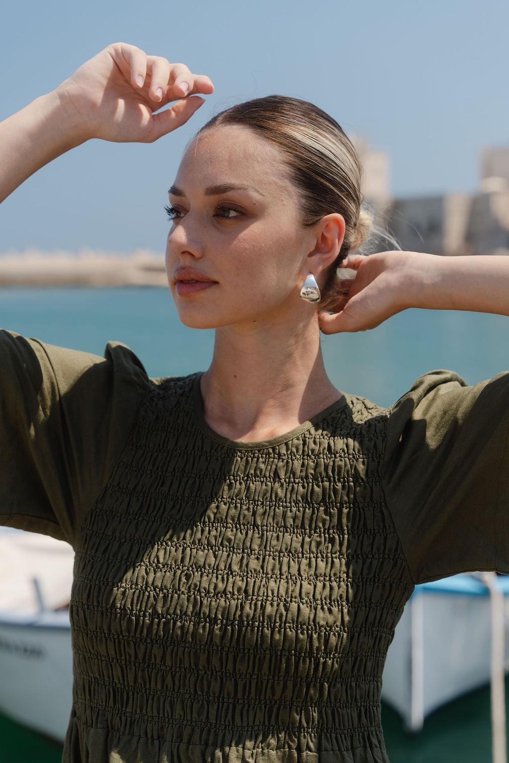 Mia | Elegant Khaki Midi Dress