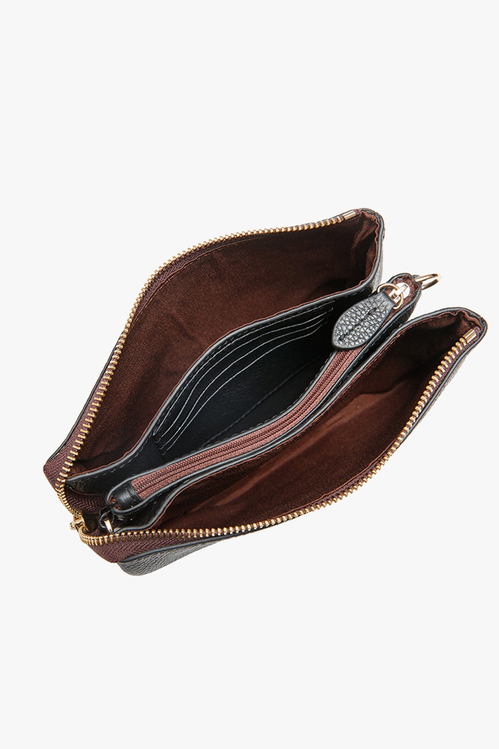 Mia | Elegant Multi Pocket Black Leather Crossbody Clutch
