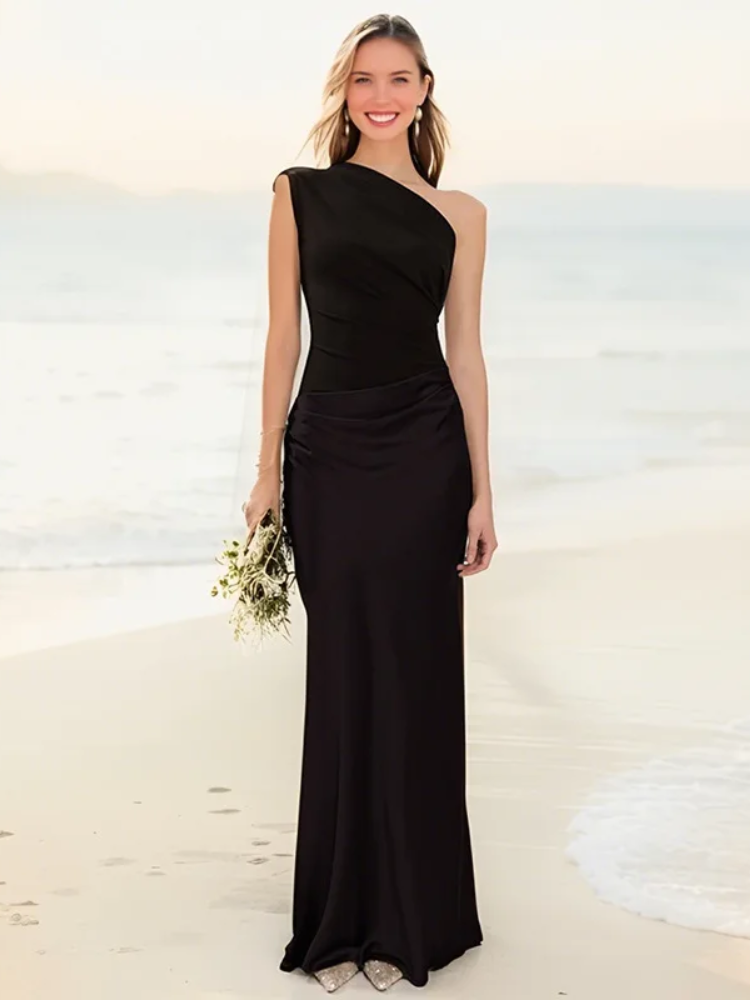 Mia | Elegant One-Shoulder Satin Maxi Dress for Women