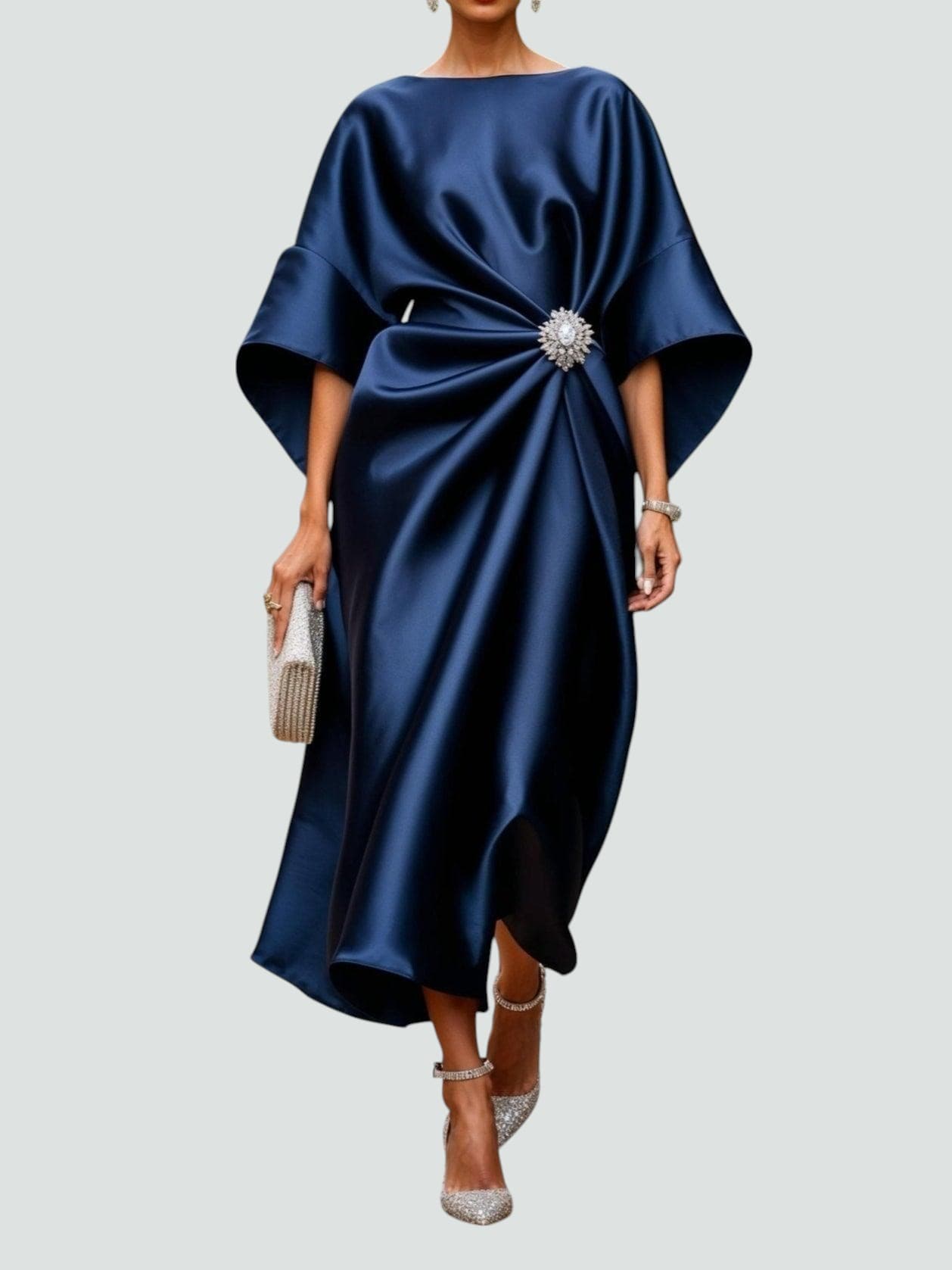 Mia | Elegant Satin Midi Dress for Wedding Guests and Formal Events