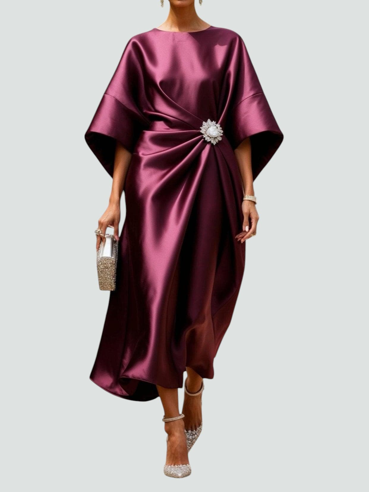 Mia | Elegant Satin Midi Dress for Wedding Guests and Formal Events