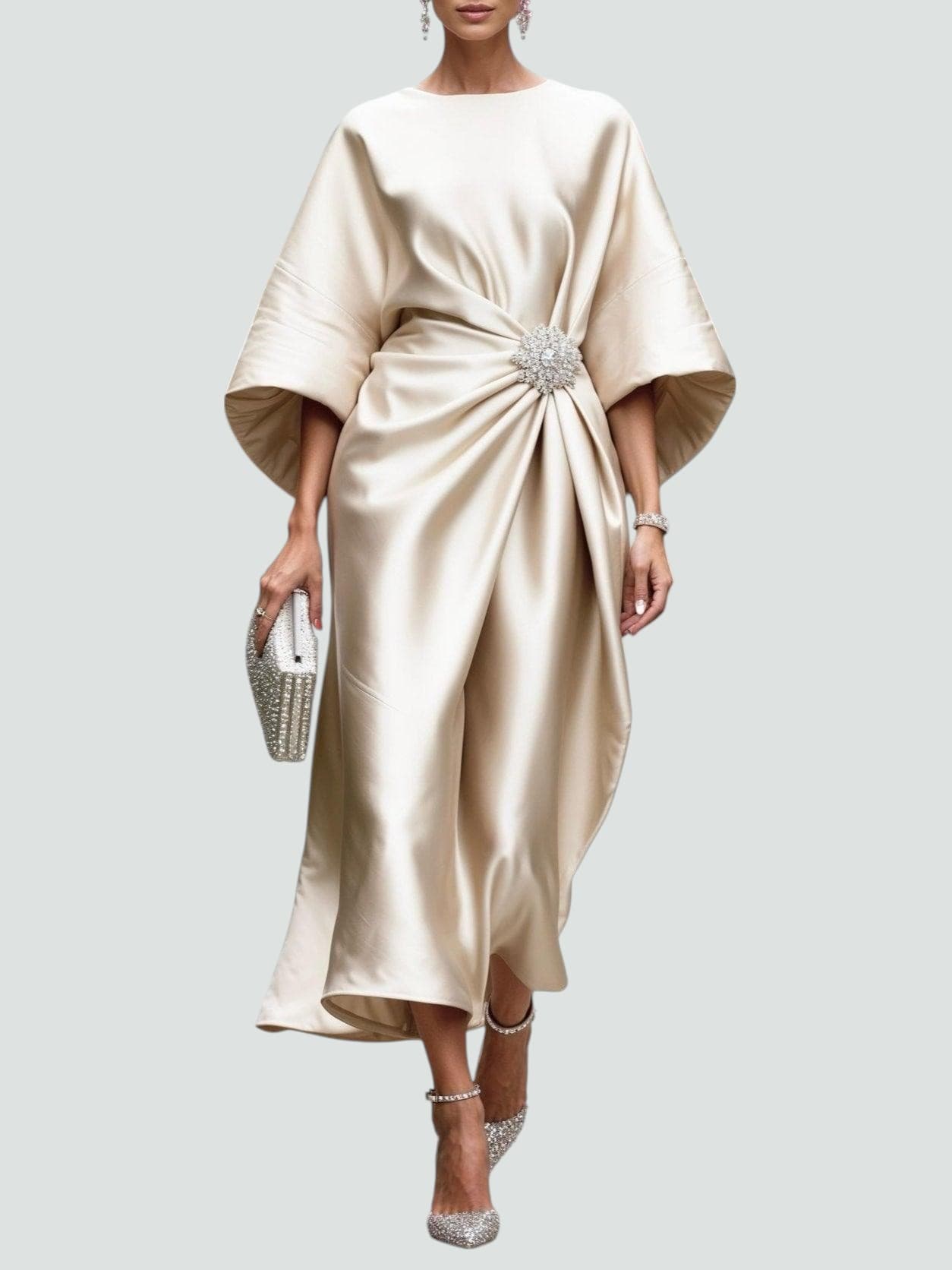 Mia | Elegant Satin Midi Dress for Wedding Guests and Formal Events