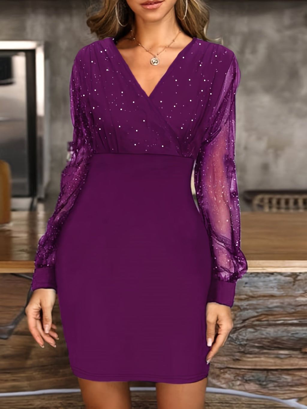 Mia | Elegant Sheer Long Sleeve Bodycon Mini Dress for Women
