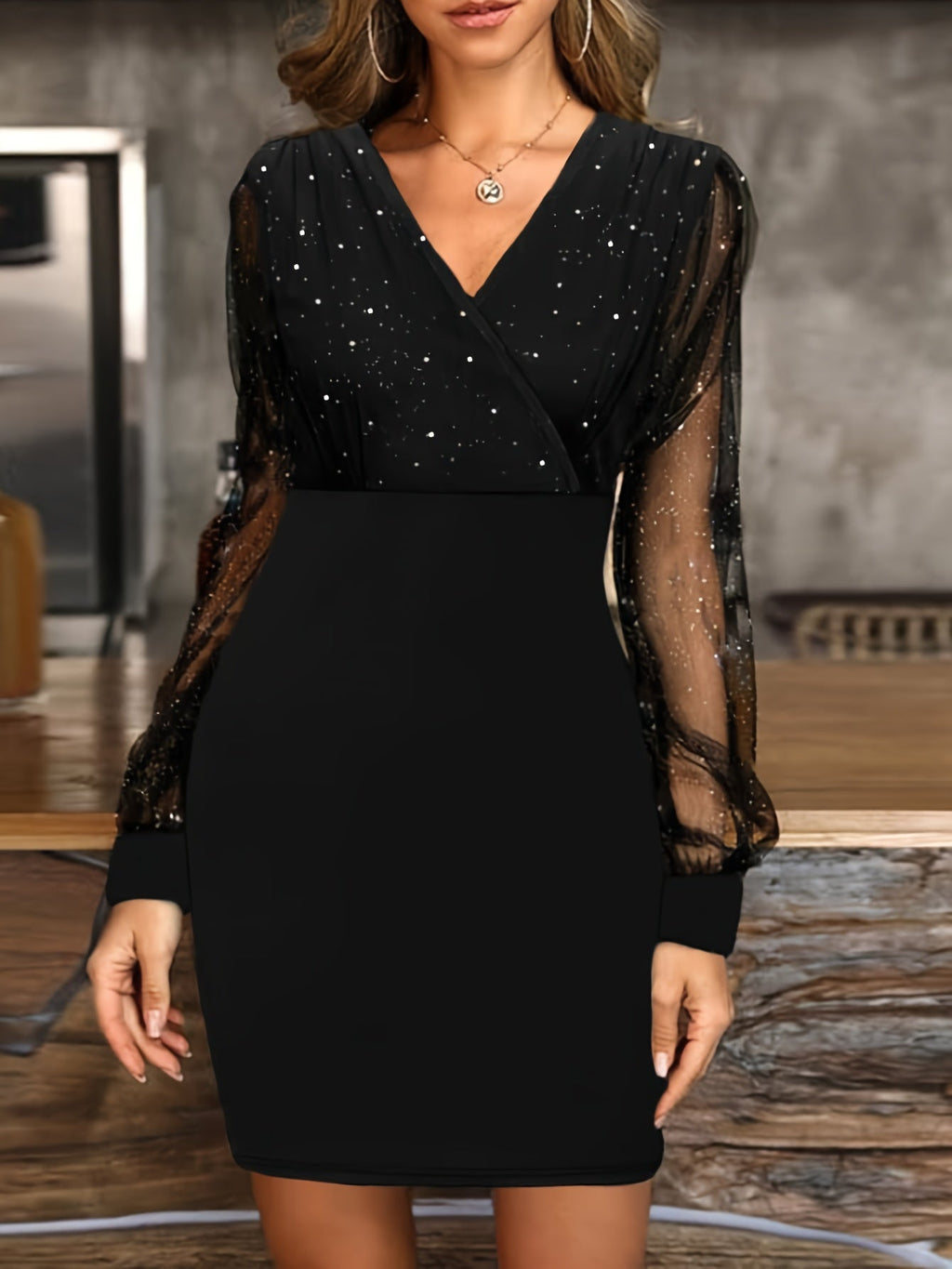 Mia | Elegant Sheer Long Sleeve Bodycon Mini Dress for Women