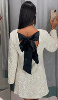 Mia | Elegant Sparkling Long Sleeve Mini Dress for Weddings