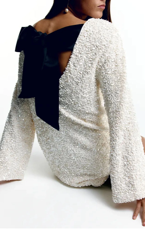 Mia | Elegant Sparkling Long Sleeve Mini Dress for Weddings