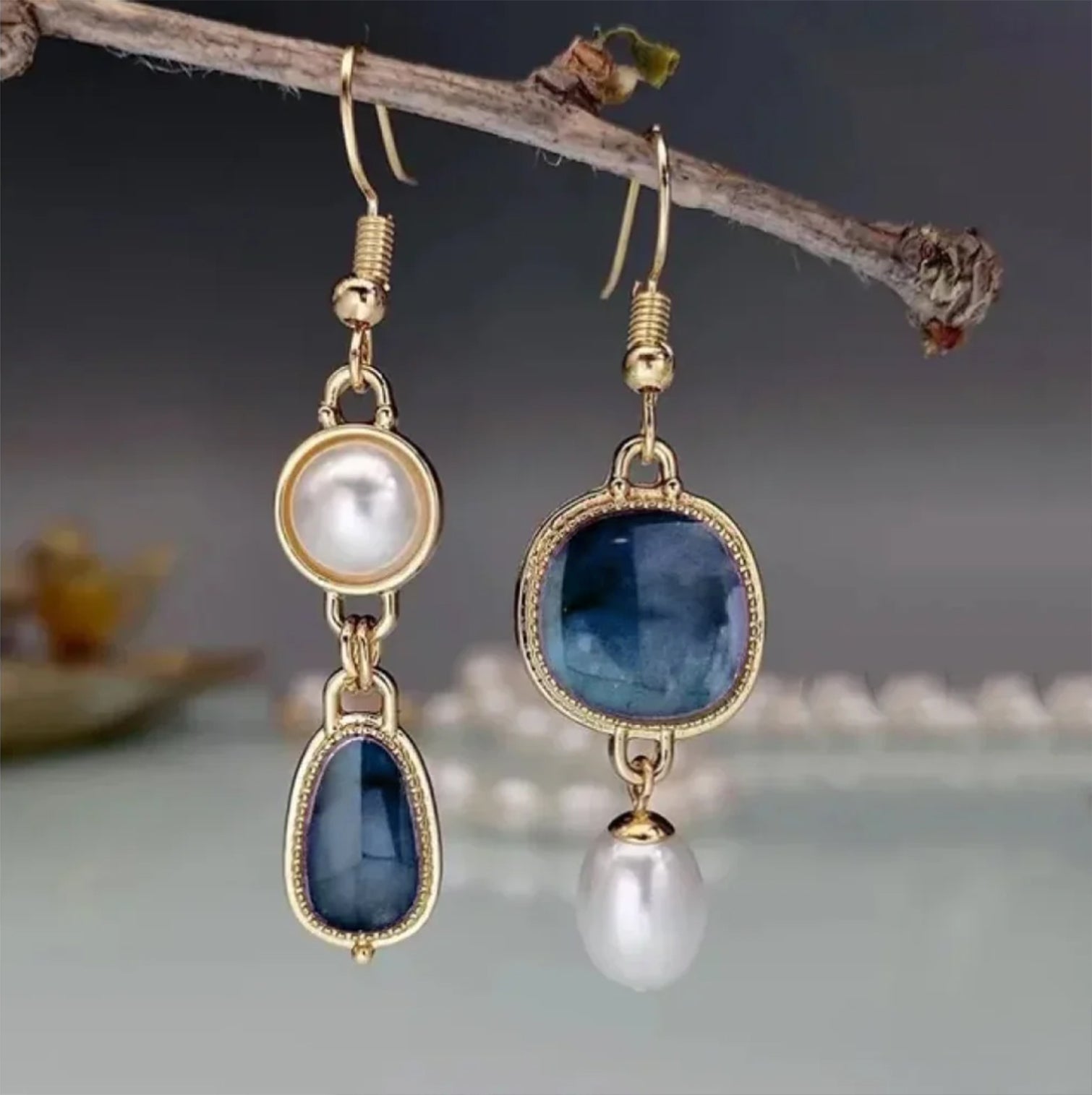 Mia | Elegant Vintage Blue Stone Earrings for Women