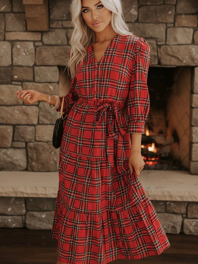Mia | Flowy Boho Red Plaid Summer Dress
