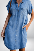 Mia | Relaxed Short Sleeve Denim Shirt Dress